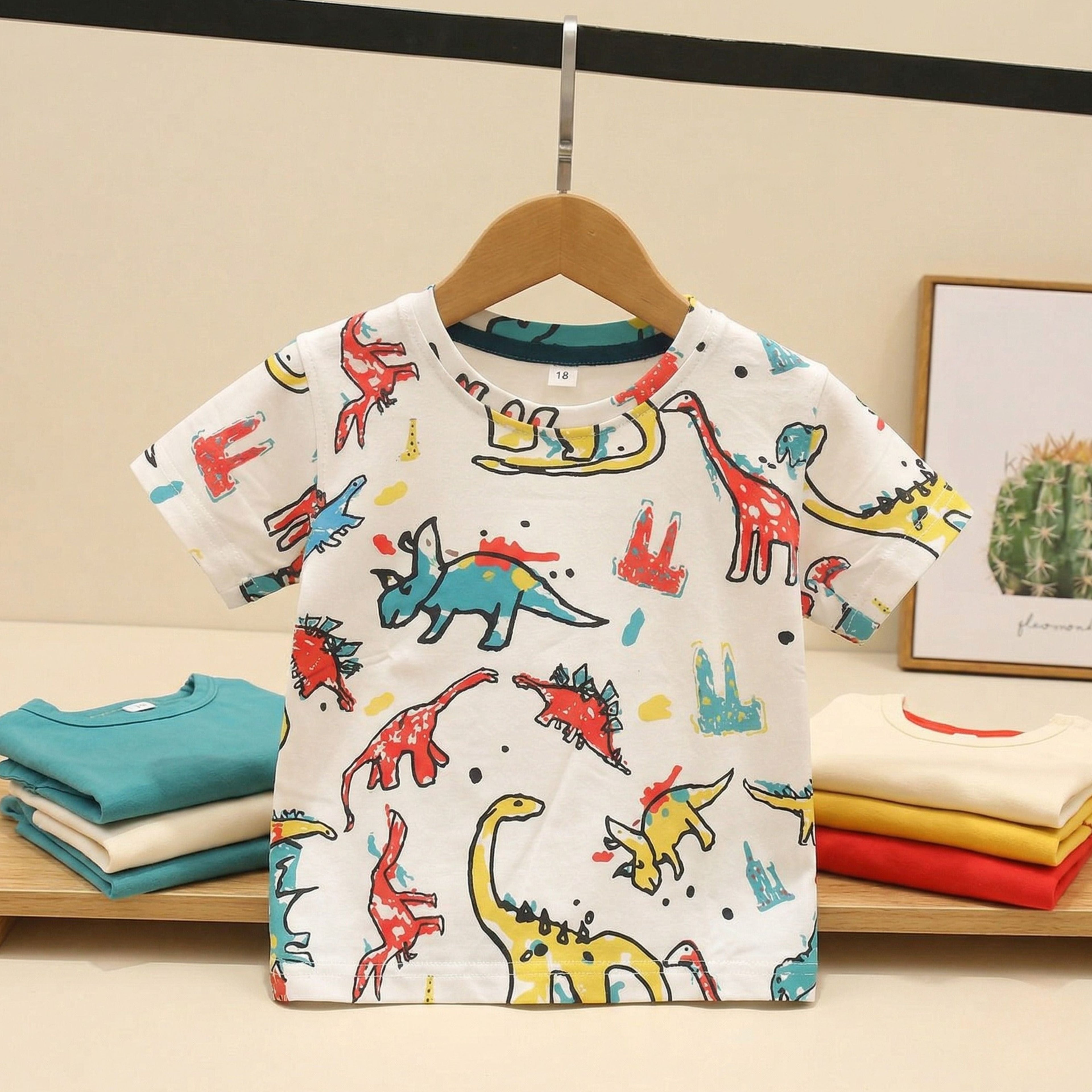 Dinosaur Round Neck  Tee T-Shirt For Unisex.
