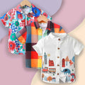 Venutaloza Boy's London City & Floral and Plaid Patched Pocket Designer Button Front (Combo Pack Of 3) Shirt For Boy.