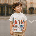 Venutaloza White London Border Print Short Sleeve Shirt For Boys.