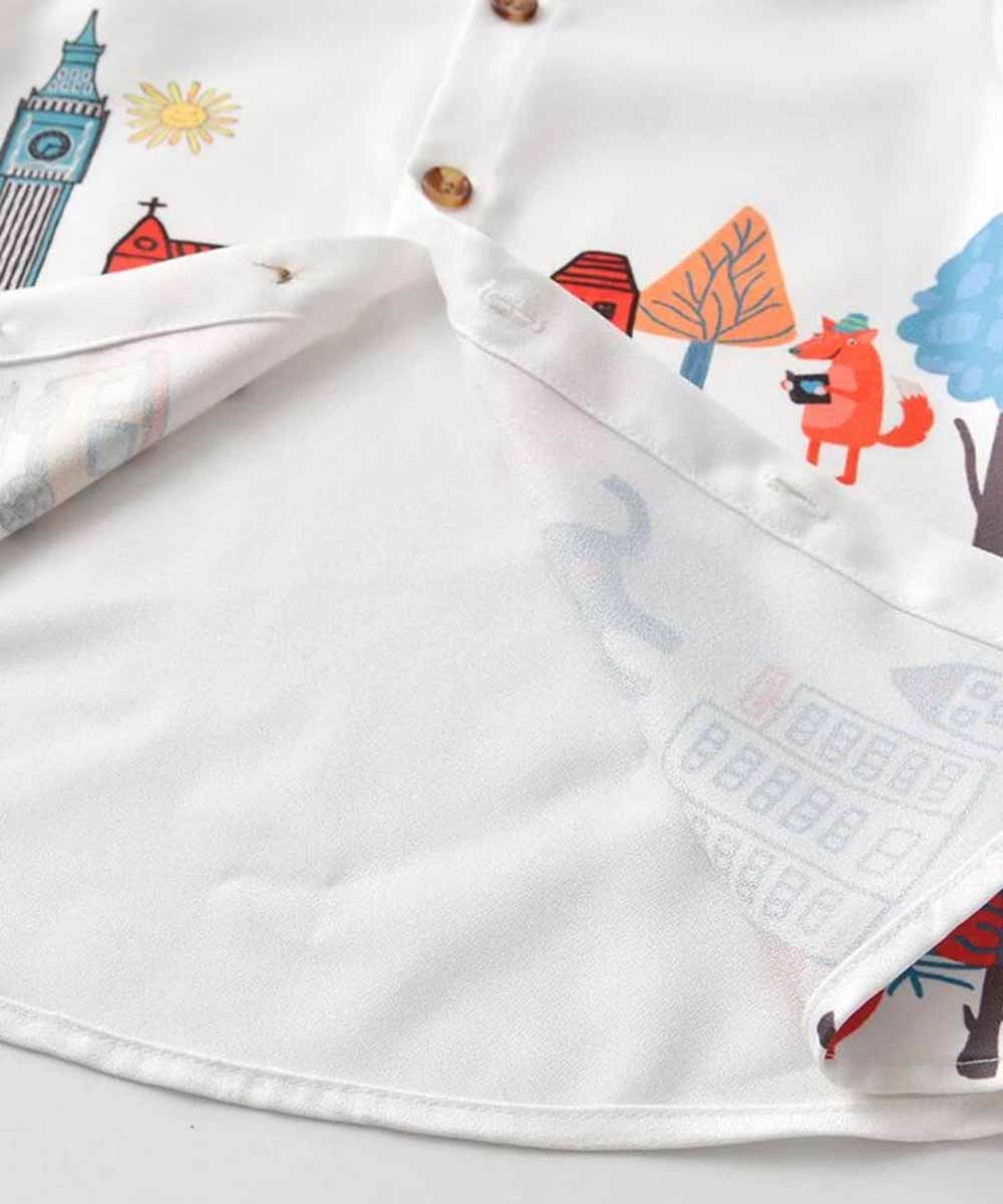 White London Border Print Short Sleeve Shirt For Boy.