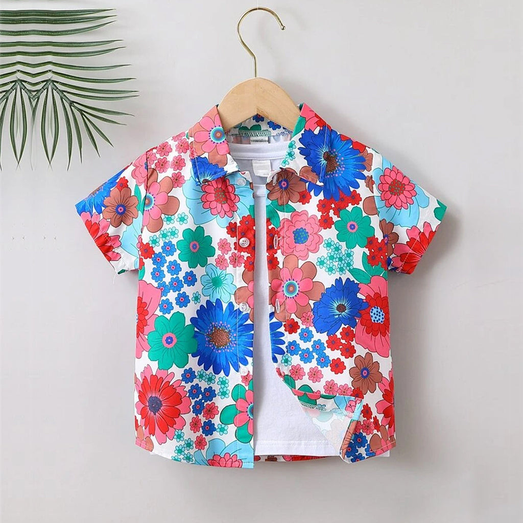 Venutaloza Boy's London City & Floral and Plaid Patched Pocket Designer Button Front (Combo Pack Of 3) Shirt For Boy.