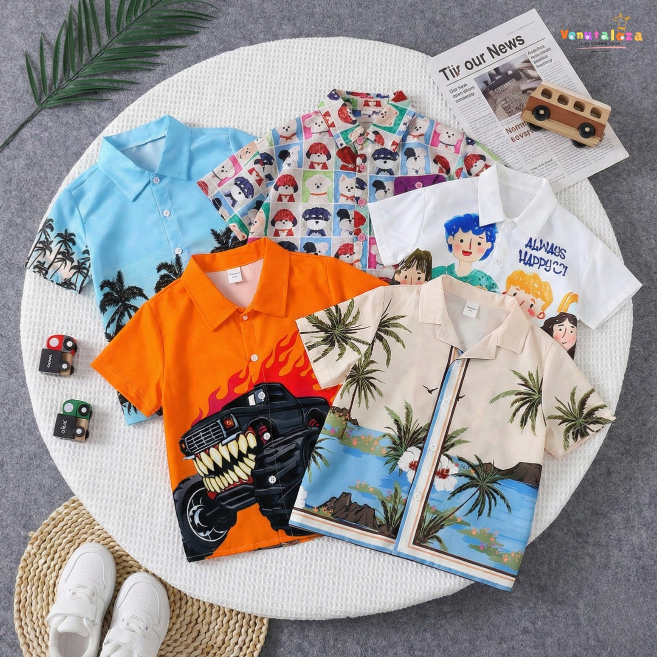Venutaloza Designer Button Front (Combo pack For 5) Shirt For Boy.