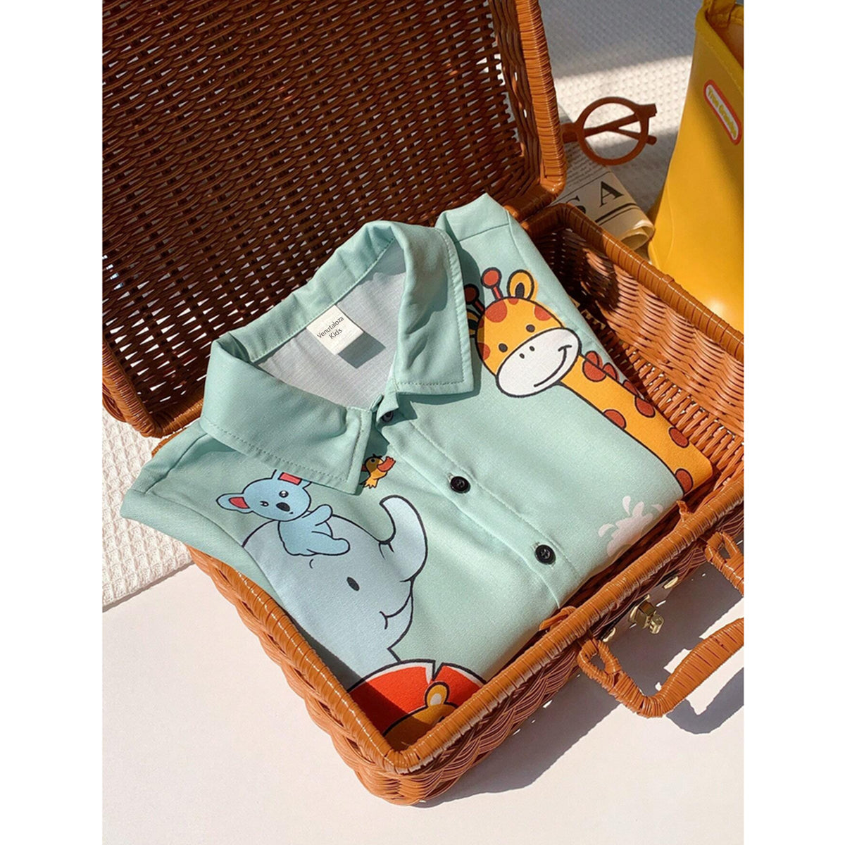 Venutaloza Animal Letters Turn Down Short Sleeve Stylish Shirt For Boys.