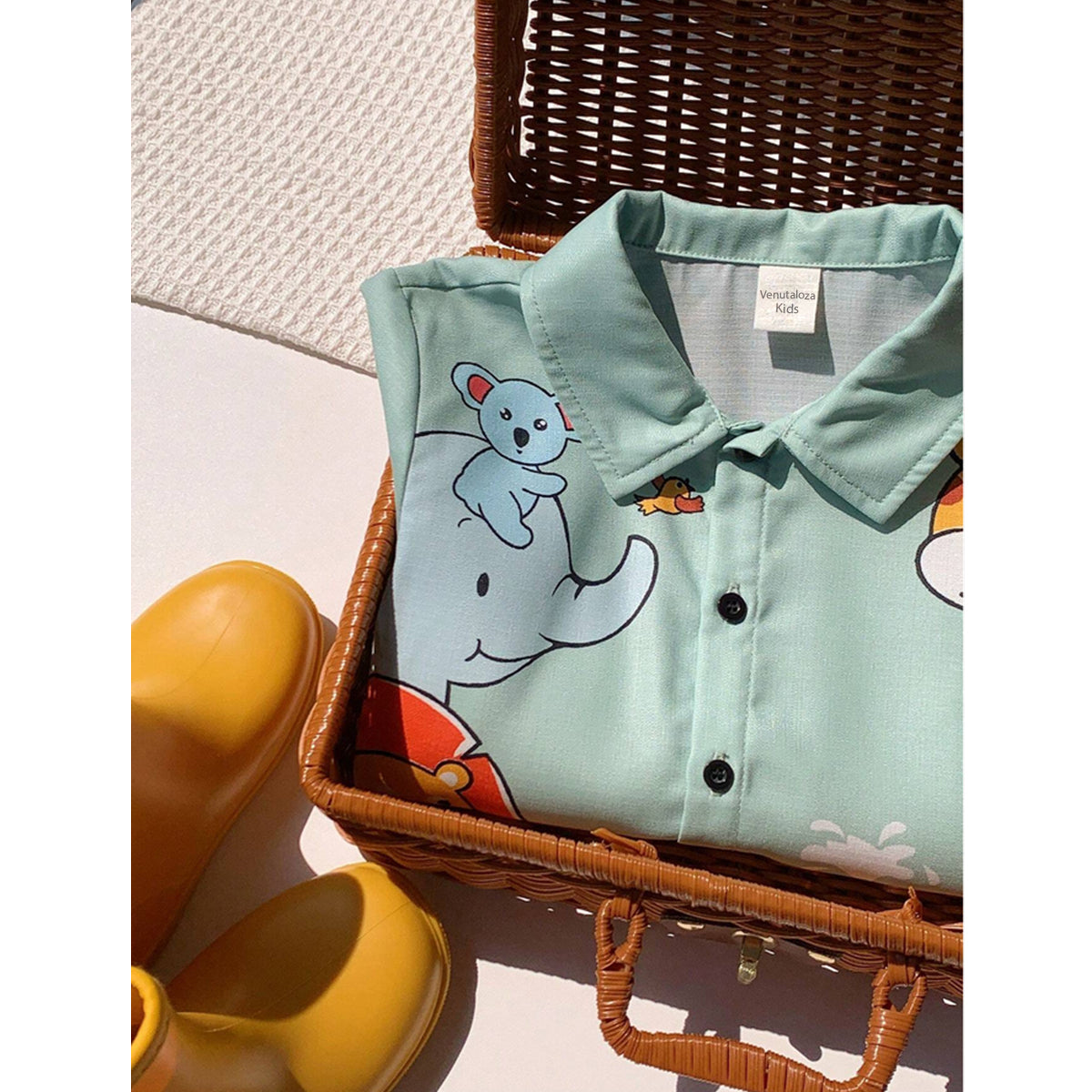 Venutaloza Animal Letters Turn Down Short Sleeve Stylish Shirt For Boys.