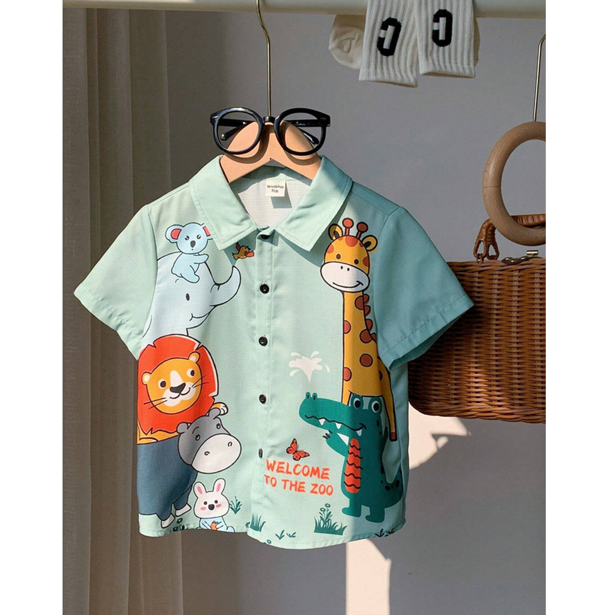 Venutaloza Kids Animal Turn Down Short Sleeve Shirt For Boy.