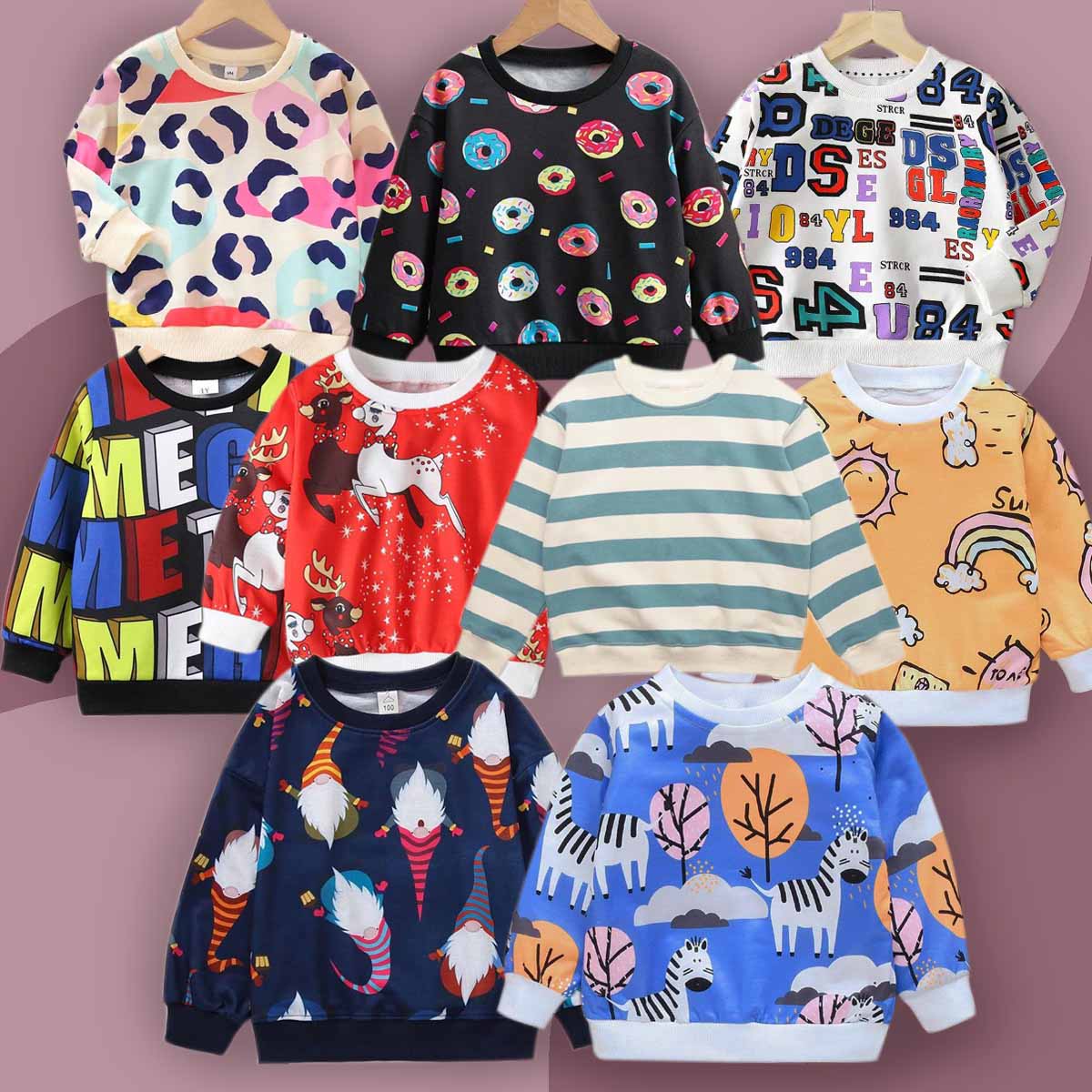 Venutaloza Boy's Full Sleeves Allover Colourful  Graphic ((COMBO PACK OF 9 )) T-shirt Striped For Boy's & Girls,