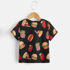 Venutaloza Boy's Food Print Scoop Neck Color Block T-Shirt For Boy's & Girl's..