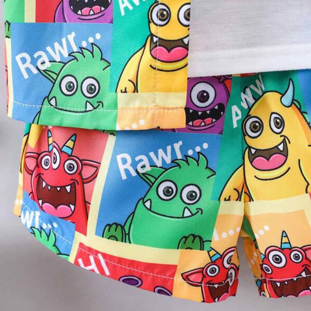 Venutaloza Kids Cartoon Graphic Casual Shirt & Shorts Without tee Two Piece Set.