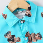 Venutaloza Toddler Boys Bear Graphic Print Shirt & Shorts Without tee Two Piece Set.
