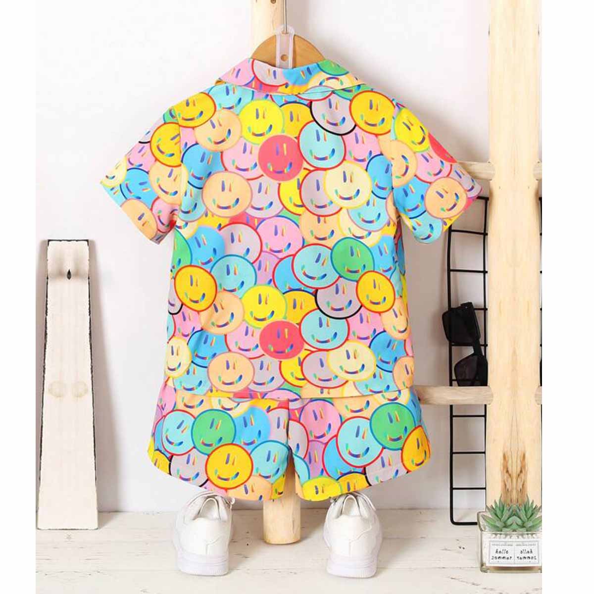 Venutaloza Baby Set Letters & Expression and Plaid Turn Down Collar (Combo Pack Of 3) Casual Printed Shirt & Shorts Without tee Two Piece Set For Boy & Girls.