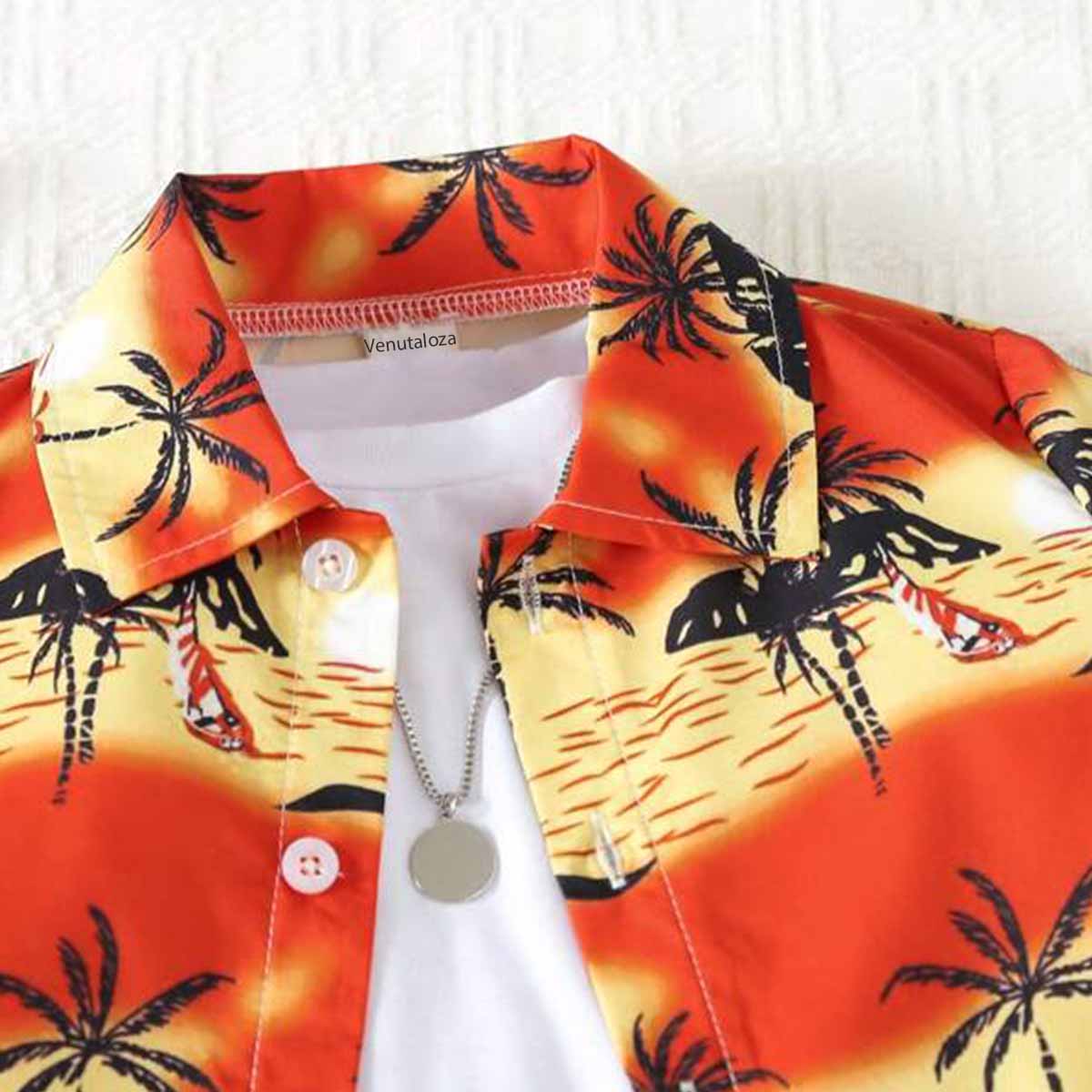 Venutaloza Kids Sunshine Tropical Print Shirt & Shorts Without tee Two Piece Set.