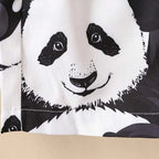 Venutaloza Kids Black & White Cartoon Panda Print Turn Down Collar Shirt & Shorts Without tee Two Piece Set.
