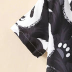 Venutaloza Kids Black & White Cartoon Panda Print Turn Down Collar Shirt & Shorts Without tee Two Piece Set.