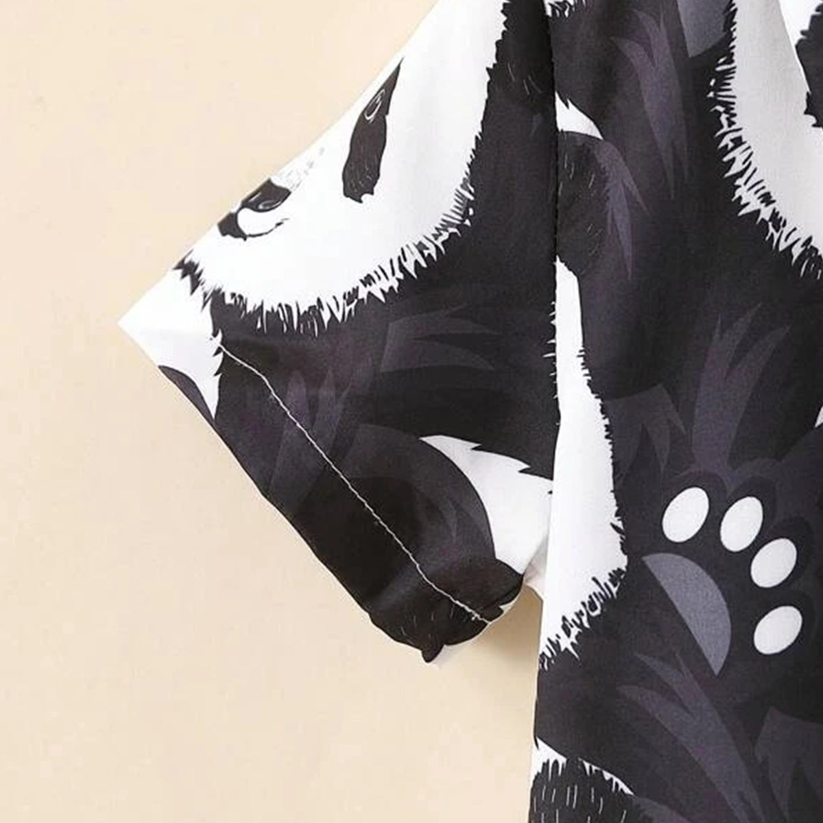 Venutaloza Kids Black & White Cartoon Panda Print Turn Down Collar Shirt & Shorts Without tee Two Piece Set.