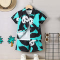 Venutaloza Kids Cartoon Panda Print Turn Down Collar Shirt & Shorts Without tee Two Piece Set.