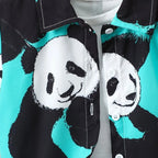 Venutaloza Kids Cartoon Panda Print Turn Down Collar Shirt & Shorts Without tee Two Piece Set.