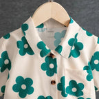 Venutaloza kids Sunshine Young Boy Casual Flower Short Sleeve Button Down Shirt & Shorts Without tee Two Piece Set.