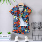 Venutaloza Toddler Boys Letters Graphic Allover Shirt & Shorts Without tee Two Piece Set.