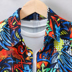 Venutaloza Toddler Boys Letters Graphic Allover Shirt & Shorts Without tee Two Piece Set.