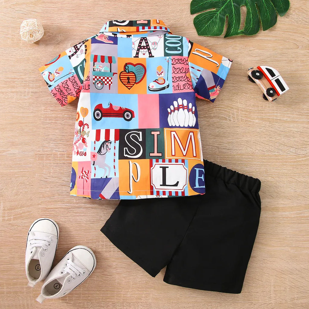 Venutaloza Kids Casual Letters Shirt & Shorts Without tee Two Piece Set.