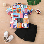 Venutaloza Kids Casual Letters Shirt & Shorts Without tee Two Piece Set.