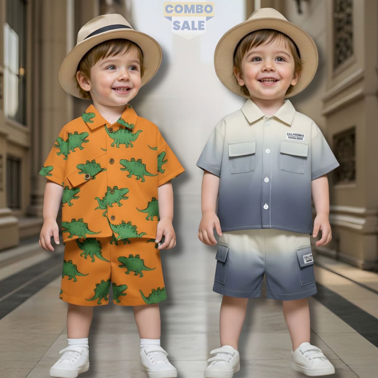 Venutaloza Baby Set Colorblock & Dinosaur (Combo Pack Of 2) T-Shirt & Pants.