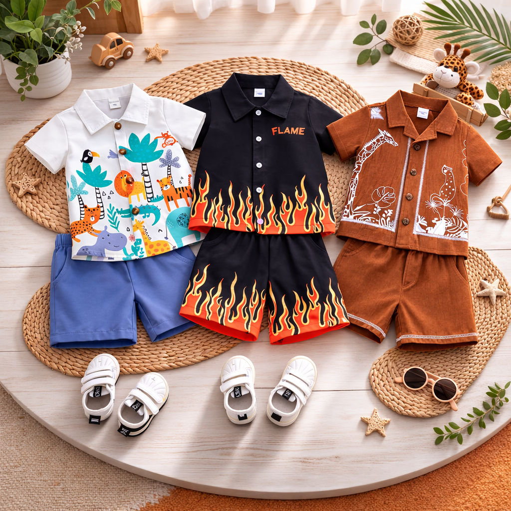 Venutaloza 2-Pc Graphic (Combo Pack Of 3) Colorblock Baby Set For Boy.