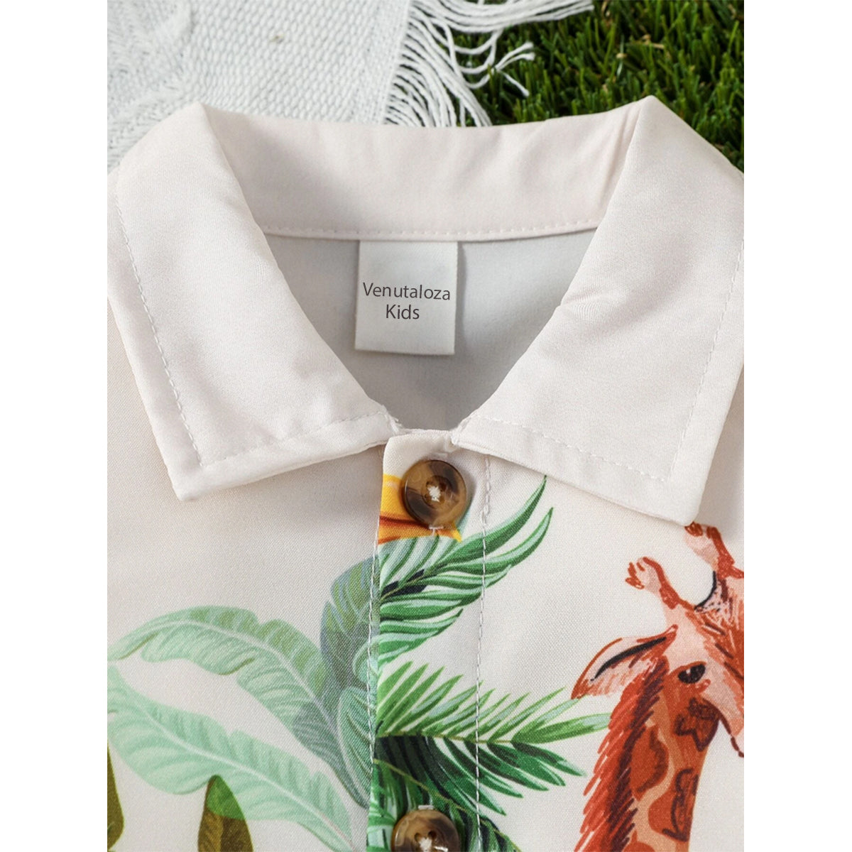 Venutaloza Baby Palm Tree & Animal Shirt And Shorts Two Piece Set.
