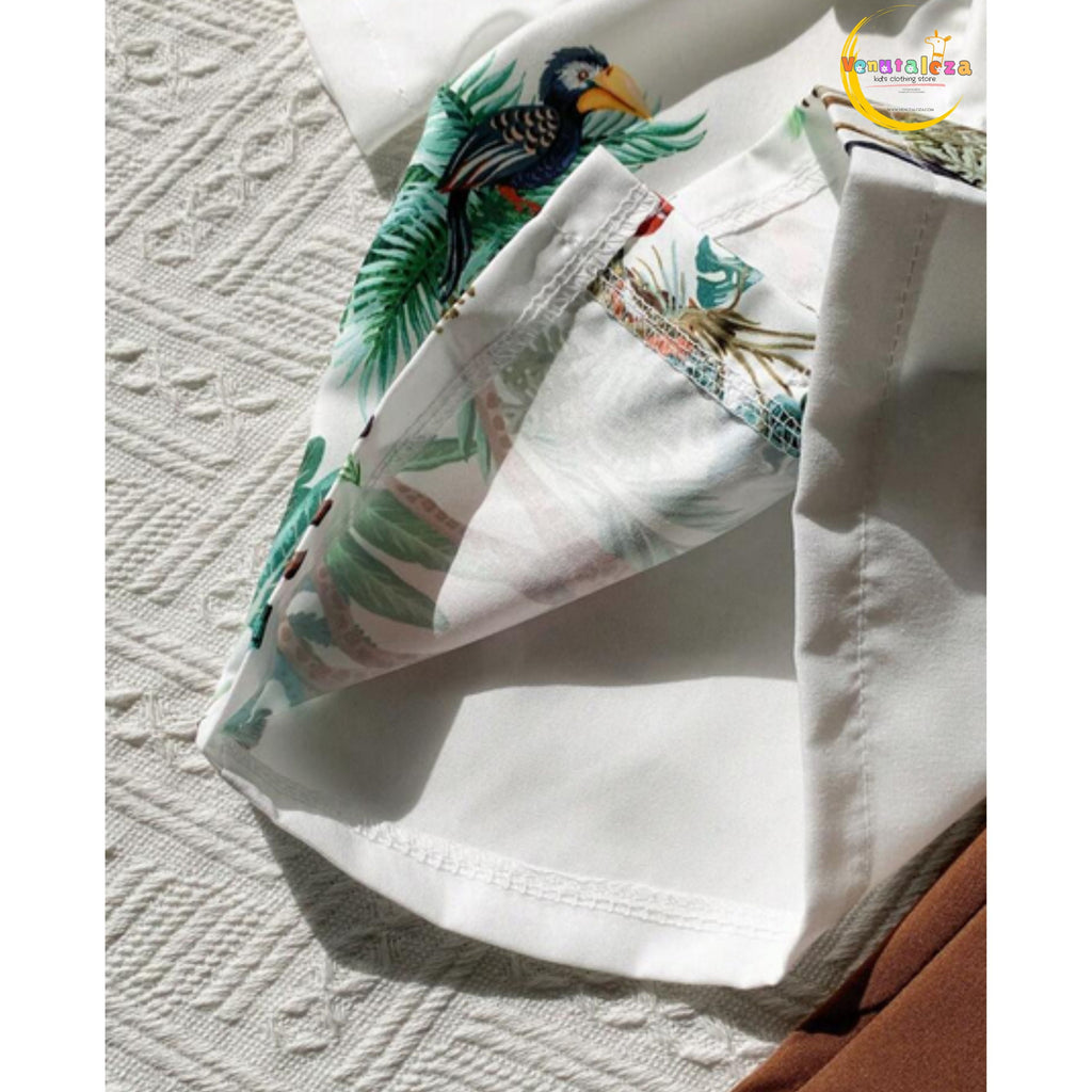 Boy's Animal Jungle Short Sleeve Shirt And Shorts Two Piece Set.
