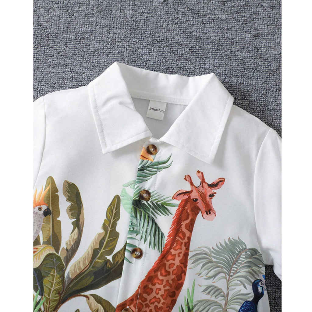 Venutaloza Kids Stylish Animal Jungal theme Short Sleeve Shirt And Shorts Two Piece Set.