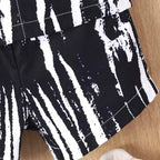 Venutaloza Kids Black Brush Print Shirt & Pocket Shorts Without tee Two Piece Set.