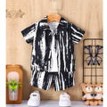 Venutaloza Kids Black Brush Print Shirt & Pocket Shorts Without tee Two Piece Set.