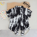 Venutaloza Baby Boy Brush Print Short Sleeve Shirt And Shorts Two Piece Set.