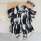 Venutaloza Baby Boy Brush Print Short Sleeve Shirt And Shorts Two Piece Set.