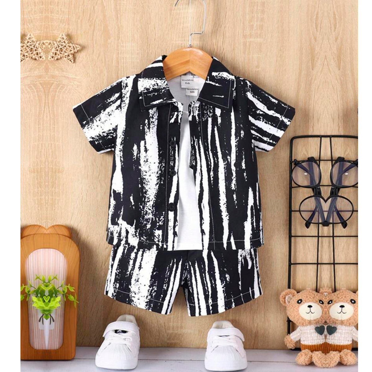 Venutaloza Baby Set Animals & Bear and Black Graphic (Combo Pack Of 3) Shirt & Shorts Without tee Two Piece Set For Boy & Girls.