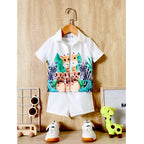 Venutaloza Kids Cartoon Graphic Shirt & Pocket Shorts Without tee Two Piece Set.