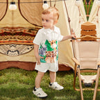Venutaloza Baby Boy Animal Cartoon Graphic Short Sleeve Shirt And Shorts Two Piece Set.