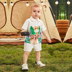 Venutaloza Baby Boy Animal Cartoon Graphic Short Sleeve Shirt And Shorts Two Piece Set.