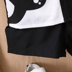 Venutaloza Boy's Panda Designer Short Sleeve Shirt And Shorts Without Tai Two Piece Set.