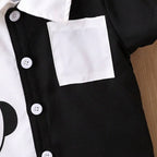 Venutaloza Boy's Panda Designer Short Sleeve Shirt And Shorts Without Tai Two Piece Set.