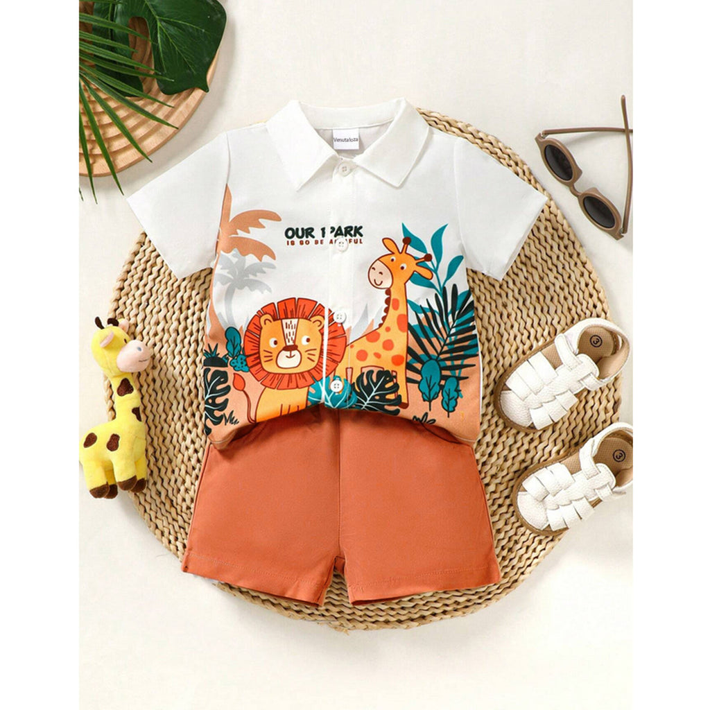 Venutaloza Panda & Jungal Theme (Combo Pack Of 2) Shirt & Shorts Without tee Two Piece Set For Boy & Girls.