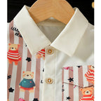 Venutaloza Boy's Cartoon Panda Straight Short Sleeve Shirt And Shorts Two Piece Set.
