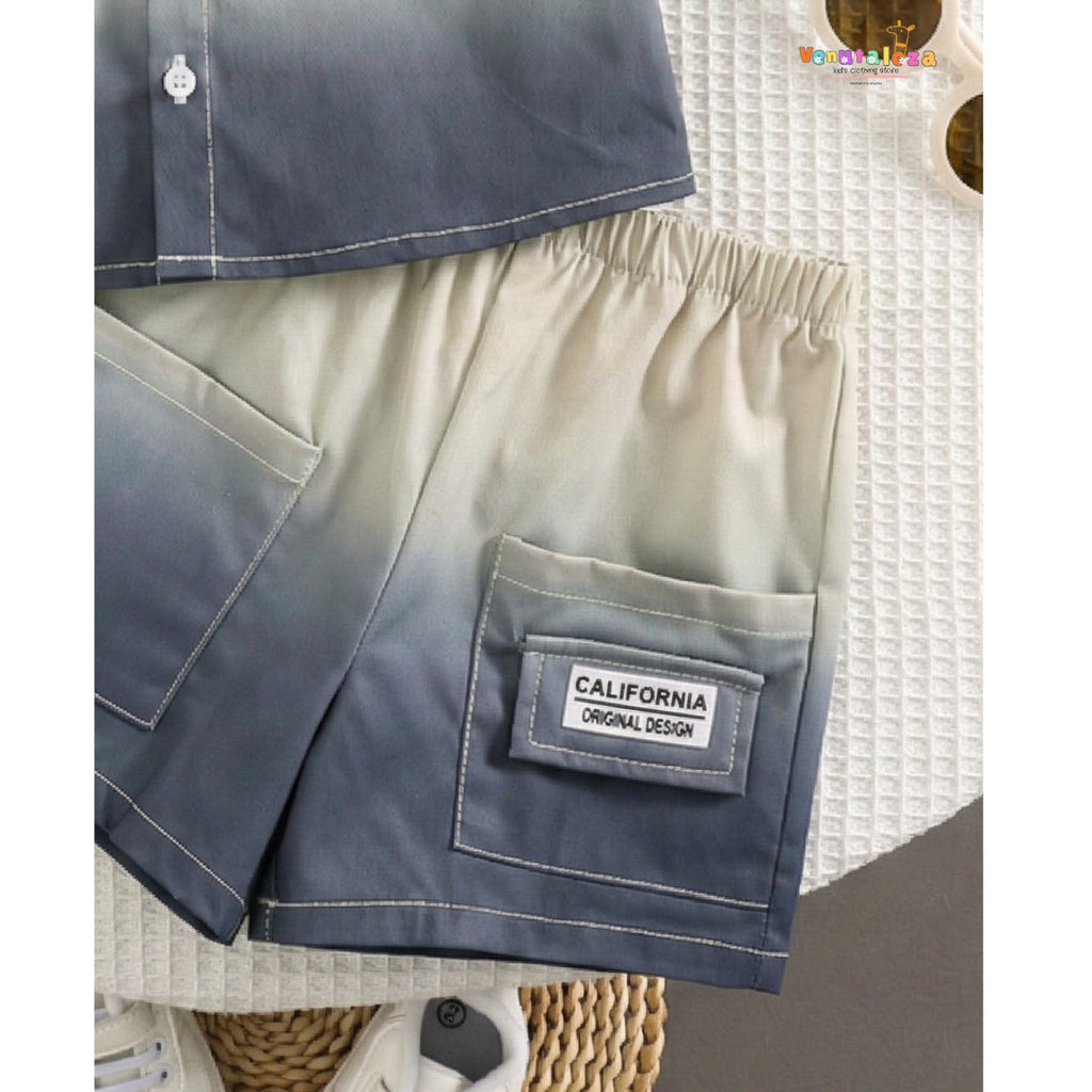 Baby Ombre Dyed Short Sleeve Shirt With Shorts Set For Boys.