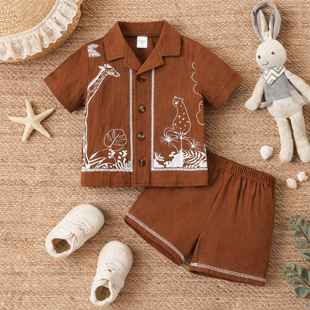 Venutaloza Baby Boy Fashionable Short Sleeve Shirt And Shorts Set For Spring/ Vacation.