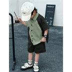 Venutaloza 2-Pc Kids Colourblocked Shirt with Shorts Two Piece Set.