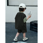 Venutaloza 2-Pc Kids Colourblocked Shirt with Shorts Two Piece Set.