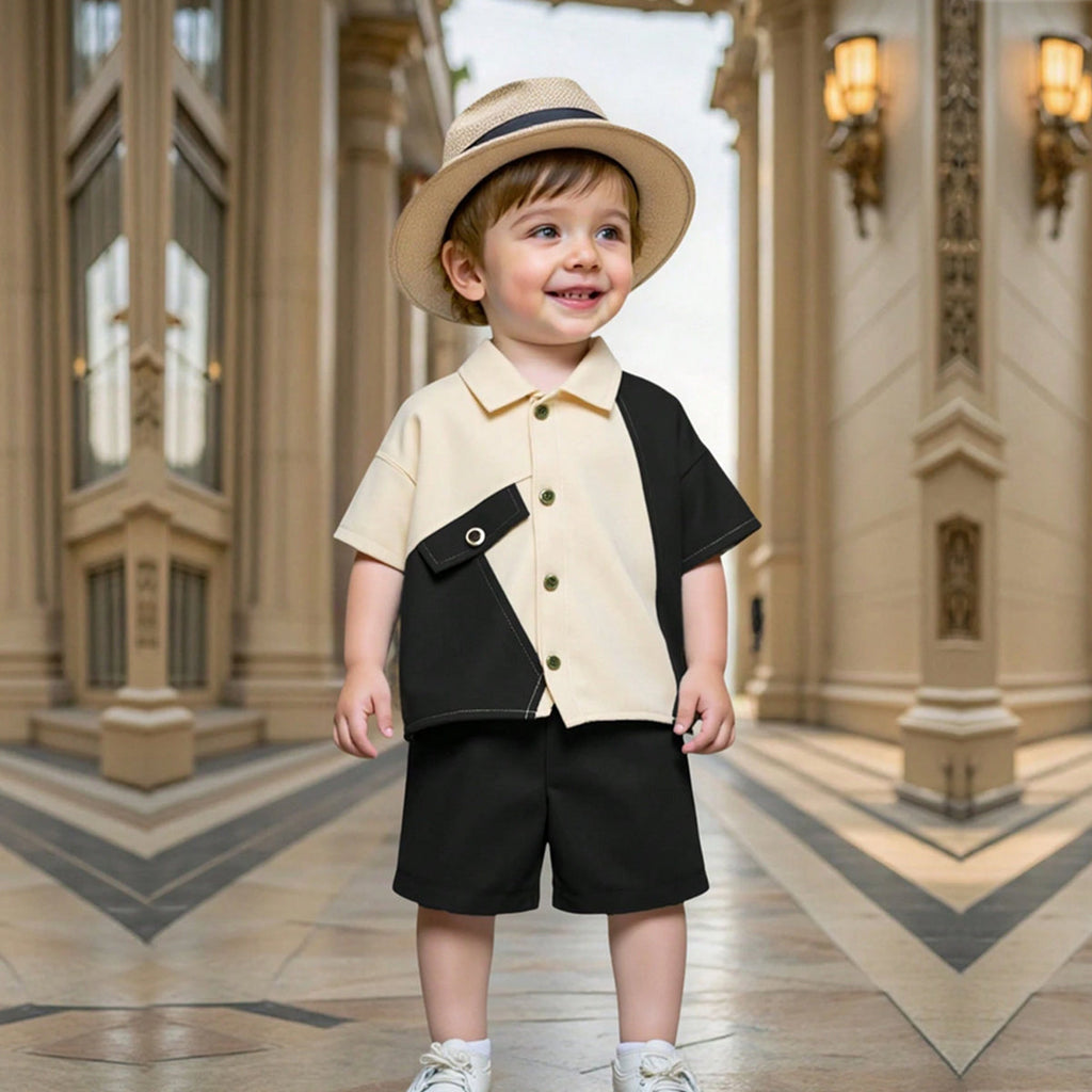 Venutaloza Baby Boy Colourblocked Shirt with Shorts Two Piece Set.