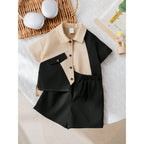 Venutaloza Baby Boy Colourblocked Shirt with Shorts Two Piece Set.