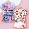Venutaloza Stylish White Baby Set Letters Graphic Print & Tie Dye Bear (Combo Pack Of 2) T-Shirt & Shorts For Boy & Girls..
