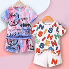 Venutaloza Stylish White Baby Set Letters Graphic Print & Tie Dye Bear (Combo Pack Of 2) T-Shirt & Shorts For Boy & Girls..